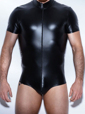 Black Patent Zipper Bodysuit
