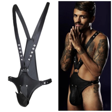 Exposed V-Strap Bodysuit Singlet with Large Bulge Pouch