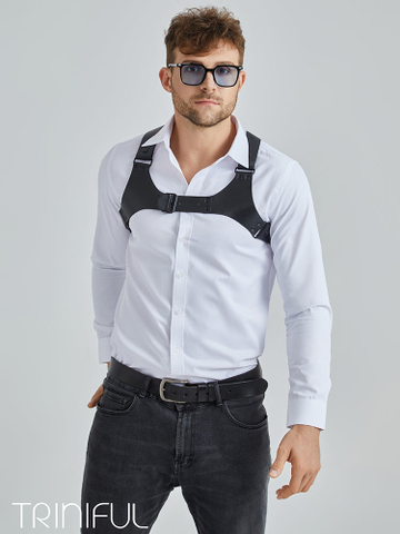 D.M Men's Leather Adjustable Sexy Chest Harness-Black